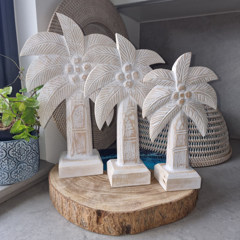 Palm trees on stand White Wash (SET of 3)