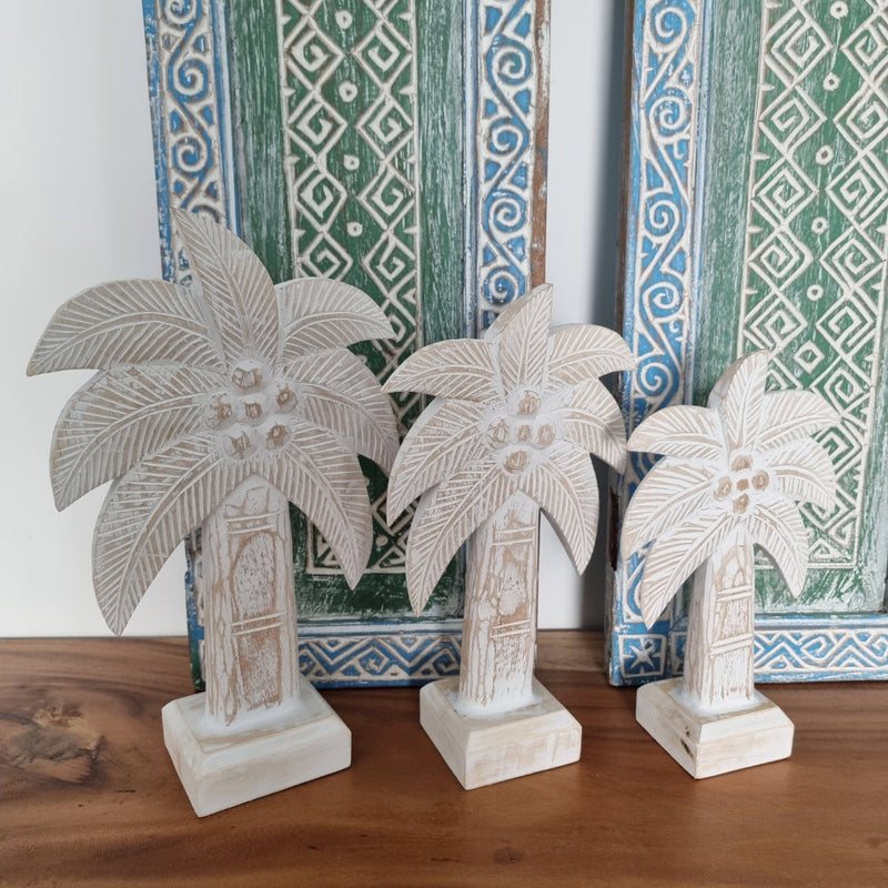 Palm trees on stand White Wash (SET of 3)