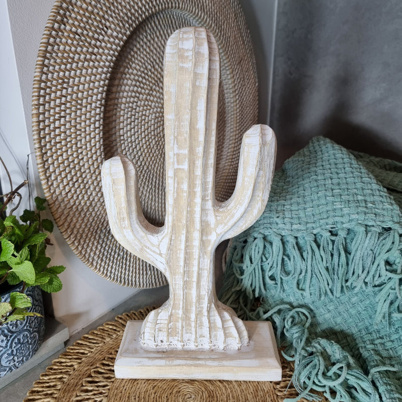 Cactus on stand White Wash (Medium)