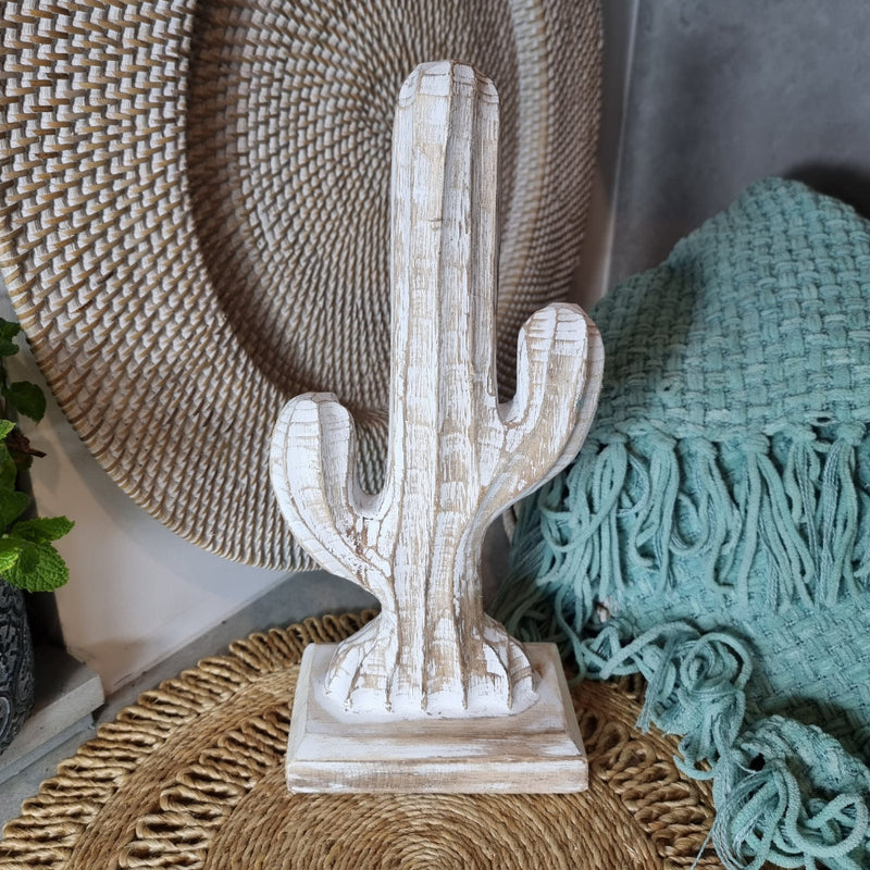 Cactus on stand White Wash (Small)
