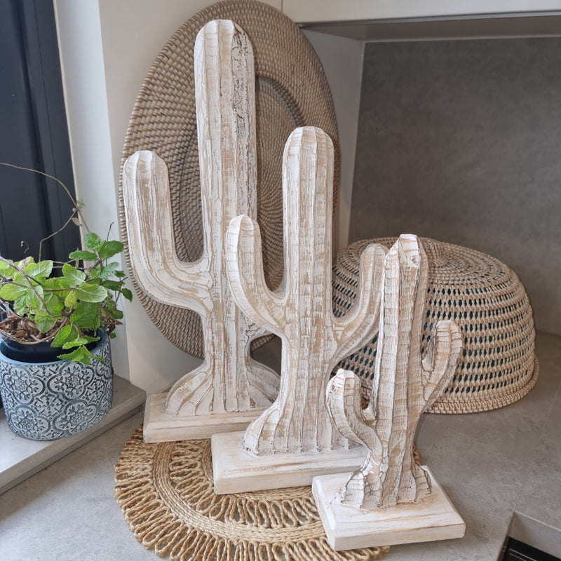 Cactus on stand White Wash (SET of 3)