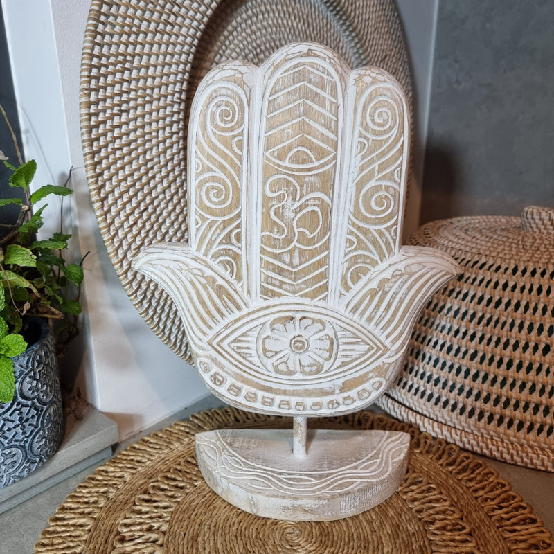 Hamsa on Stand White Wash (Medium)