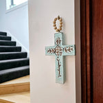 CROSS on wooden beads – Turquoise