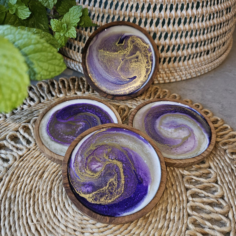Teak round Coasters - Colour “Purple”