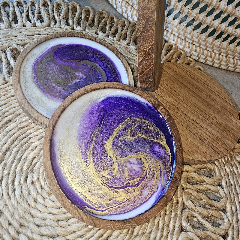 Teak round Coasters - Colour “Purple”