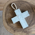 Wooden hanging Cross - Turquoise