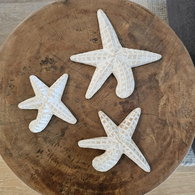 Wooden Starfish set of 3 home décor - White Pattern