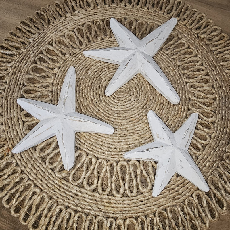 Wooden Starfish set of 3 home décor - White Plain