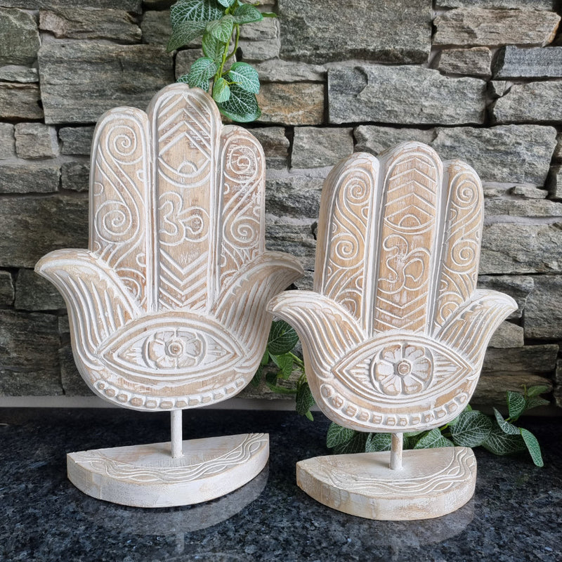 Hamsa on Stand White Wash (SET of 2)